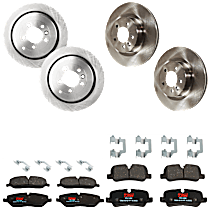 Front and Rear Brake Disc and Pad Kit, Plain Surface, 5 Lugs, Semi-Metallic