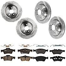 8-Piece Kit Front and Rear Brake Disc and Pad Kit, Plain Surface, 5 Lugs, Semi-metallic, AWD, All Wheel Drive, 350mm Front Disc, For Models With Front Disc Brake and Rear Disc Brake, 3.0L 6Cyl,  Includes (4) Brake Disc and (2) Brake Pad
