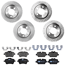 Front and Rear Brake Disc and Pad Kit, Plain Surface 5 Lugs Semi-metallic