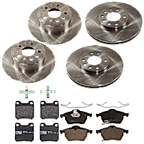 Front and Rear Brake Disc and Pad Kit, Plain Surface, 5 Lugs, Semi-Metallic