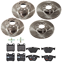 Front and Rear Brake Disc and Pad Kit, Plain Surface, 5 Lugs, Semi-Metallic