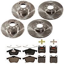 Front and Rear Brake Disc and Pad Kit, Plain Surface, 5 Lugs, Semi-Metallic