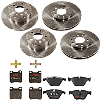 Front and Rear Brake Disc and Pad Kit, Plain Surface, 5 Lugs, Semi-Metallic