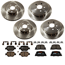 8-Piece Kit Front and Rear Brake Disc and Pad Kit, Plain Surface, 5 Lugs, Ceramic, 2.4L 4Cyl,  Includes (4) Brake Disc and (2) Brake Pad Set