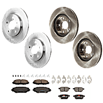 Front and Rear Brake Disc and Pad Kit, Plain Surface, 5 Lugs, Ceramic