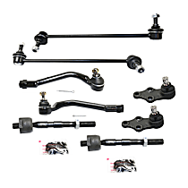 Front, Driver and Passenger SideSuspension Kit,  8-pc kit, with Ball Joint, Sway Bar Link, and Tie Rod End