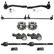 10-Piece Kit Front, Driver and Passenger Side Suspension with Ball Joints, Sway Bar Links, Tie Rod Ends, and Wheel Hubs