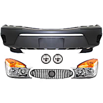 6-Piece Kit Driver and Passenger Side Halogen Headlight, With bulb(s), OE Replacement, Includes (1) Bumper Cover, (1) Grille Assembly, (2) Fog Light and (2) Headlight