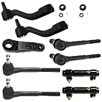 9-Piece Kit Front, Driver and Passenger Side Suspension Kit, includes (2) Idler Arm, (1) Pitman Arm, (2) Tie Rod Adjusting Sleeve, and (4) Tie Rod End