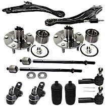 12-Piece Kit Suspension Kit,  Includes (2) Ball Joint, (2) Control Arm, (2) Steering Rack Boot, (4) Tie Rod End, and (2) Wheel Hub