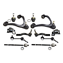 Front, Driver and Passenger Side, Upper Control Arm Kit, Includes nut(s), Rear Wheel Drive, includes Ball Joints, Control Arm Bushings, Sway Bar Links, and Tie Rod Ends
