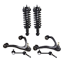 6-Piece Kit Front, Driver and Passenger Side, Upper Control Arm Kit, includes (2) Control Arm, (2) Loaded Strut, and (2) Sway Bar Link