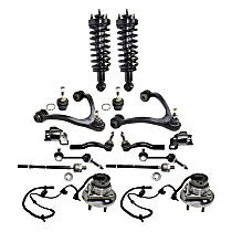16-Piece Kit Front, Driver and Passenger Side Fully Loaded Strut with Ball Joints, Control Arm Bushings, Control Arms, Sway Bar Links, Tie Rod Ends, and Wheel Hubs, Sedan