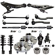 16-Piece Kit Suspension Kit,  Includes (2) Ball Joint, (2) Control Arm, (2) Loaded Strut, (2) Sway Bar Link, (4) Tie Rod End, (2) Wheel Bearing, and (2) Wheel Hub