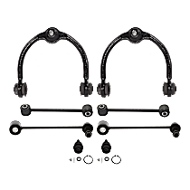 8-Piece Kit Front, Driver and Passenger Side, Upper Control Arm, Straight Link with Eyelets on Both Ends,  Includes (2) Ball Joint, (2) Control Arm, and (4) Sway Bar Link