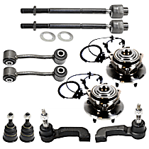 10-Piece Kit Front, Driver and Passenger Side Wheel Hub, 4-Wheel ABS, RWD, 5 Lugs, With Bearing, With Sensor,  Includes (2) Ball Joint, (2) Sway Bar Link, (4) Tie Rod End, and (2) Wheel Hub