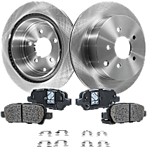 Rear, Driver and Passenger Side Brake Disc and Pad Kit, Plain Surface, 5 Lugs, Ceramic