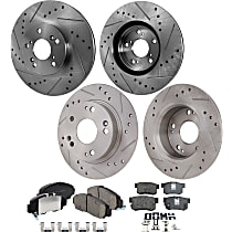 Front and Rear Brake Disc and Pad Kit, Cross-drilled and Slotted, 5 Lugs, Ceramic, 260 Mm Rotor Diameter, Pro-Line Series