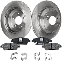 4-Piece Kit Rear Brake Disc and Pad Kit, Plain Surface, 5 Lugs, Organic, Cast Iron, Pro-Line Series , includes (2) Brake Disc and (1) Brake Pad Set