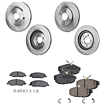Front and Rear Brake Disc and Pad Kit, Plain Surface, 5 Lugs, Ceramic, Cast Iron, Pro-Line Series