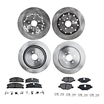 Front and Rear Brake Disc and Pad Kit, Plain Surface, 5 Lugs, Ceramic - Front, Semi-Metallic - Rear, Includes Shims and hardware, Pro-Line Series