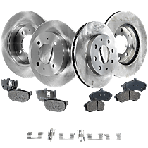 Front and Rear Brake Disc and Pad Kit, Plain Surface, 4 Lugs, Ceramic, Cast Iron, Pro-Line Series