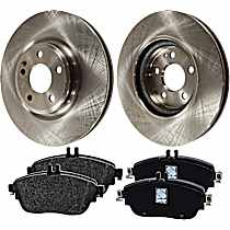 4-Piece Kit Front Brake Disc and Pad Kit, Plain Surface, 5 Lugs, Organic, Cast Iron, Pro-Line Series , includes (2) Brake Disc and (1) Brake Pad Set