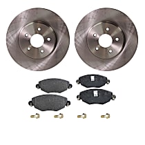 Front, Driver or Passenger Side Brake Disc and Pad Kit, Plain Surface, 5 Lugs, Organic, Cast Iron, Pro-Line Series