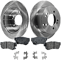 4-Piece Kit Rear Brake Disc and Pad Kit, Plain Surface, Ceramic, 5 Lugs, Cast Iron, Includes (2) Brake Disc and (1) Brake Pad Set, Pro-Line Series