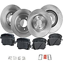 Front and Rear Brake Disc and Pad Kit, Pro-Line Series, Plain Surface, 5 Lugs, Ceramic - Front; Organic - Rear Pad Material, Cast Iron