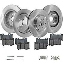 Front and Rear Brake Disc and Pad Kit, Plain Surface, 5 Lugs, Organic, Cast Iron, Pro-Line Series
