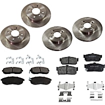 Front and Rear Brake Disc and Pad Kit, Plain Surface, 4 Lugs, Ceramic, Cast Iron, Pro-Line Series
