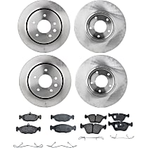 Front and Rear Brake Disc and Pad Kit, Plain Surface, 5 Lugs, Organic, Cast Iron, Pro-Line Series