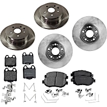 Front and Rear Brake Disc and Pad Kit, Plain Surface, 5 Lugs, Ceramic, Cast Iron, Pro-Line Series