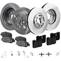 Front and Rear Brake Disc and Pad Kit, Plain Surface, 5 Lugs, Organic - Front; Ceramic - Rear, Cast Iron
