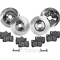 Front and Rear Brake Disc and Pad Kit, Plain Surface, 5 Lugs, Cast Iron, Ceramic Pad Material, Pro-Line Series
