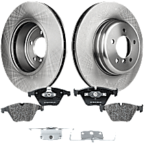 4-Piece Kit Front Brake Disc and Pad Kit, Plain Surface, 5 Lugs, Organic, Cast Iron, Pro-Line Series , includes (2) Brake Disc and (1) Brake Pad Set