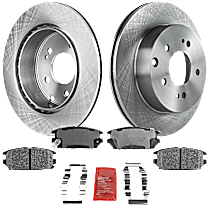 4-Piece Kit Rear Brake Disc and Pad Kit, Plain Surface, 5 Lugs, Organic, 3.8L 6Cyl, Pro-Line Series  Includes (2) Brake Disc and (1) Brake Pad Set