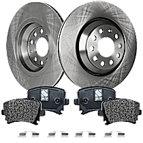 4-Piece Kit Rear Brake Disc and Pad Kit, Plain Surface, 5 Lugs, 309.88 mm, Semi-metallic, AWD, 3.6, 3.6L 6Cyl, Pro-Line Series  Includes (2) Brake Disc and (1) Brake Pad Set