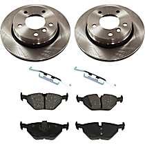 4-Piece Kit Rear Brake Disc and Pad Kit, Plain Surface, 5 Lugs, Semi-metallic, Convertible, 2.8L 6Cyl, Pro-Line Series  Includes (2) Brake Disc and (1) Brake Pad Set