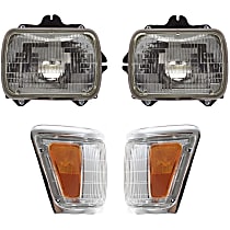 4-Piece Kit, Driver and Passenger Side Halogen Headlight, With bulb(s), For Models With NAL Brand Lamps Model, OE Replacement, Includes (2) Headlight and (2) Corner Light