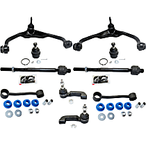 Front, Driver and Passenger Side, Upper Control Arm Kit, Four Wheel Drive and Rear Wheel Drive, includes Ball Joints, Sway Bar Links, and Tie Rod Ends