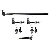 8-Piece Kit Front Suspension Kit, Gear Steering Type, Power Steering, At Connecting Rod, Bracket Mounted Steering Damper, By Design The Stud Does Not Articulate, It Only Spins. Up and Down Movement Is Normal, 4WD, includes (4) Ball Joint, (1) Drag Link, (2) Sway Bar Link, and (1) Tie Rod End