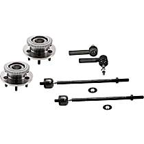 6-Piece Kit Front, Driver and Passenger Side Wheel Hub, 4-Wheel ABS, Base, RWD, 6 Lugs, With Bearing,  Includes (4) Tie Rod End and (2) Wheel Hub