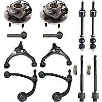 Front, Driver and Passenger Side, Upper and Lower Control Arm Kit, includes Sway Bar Links, Tie Rod Ends, and Wheel Hubs