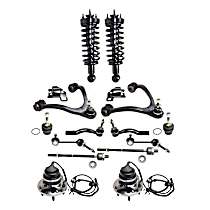 14-Piece Kit Front, Driver and Passenger Side Suspension Kit,  Includes (2) Ball Joint, (2) Control Arm Bushing, (2) Loaded Strut, (2) Sway Bar Link, (4) Tie Rod End, and (2) Wheel Hub