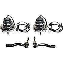 4-Piece Kit Front, Driver and Passenger Side Wheel Hub, 5 Lugs, With Bearing, With Sensor, includes (2) Tie Rod End and (2) Wheel Hub