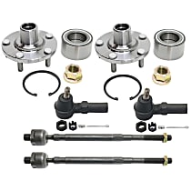 6-Piece Kit Front, Driver and Passenger Side Wheel Hub, 5 Lugs, With Bearing, includes (4) Tie Rod End and (2) Wheel Hub