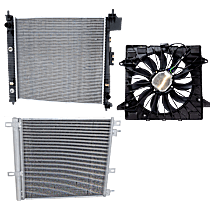 3-Piece Kit A/C Condenser, 3.6L 6Cyl,  Includes (1) A/C Condenser, (1) Cooling Fan Assembly, and (1) Radiator