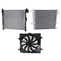 3-Piece Kit A/C Condenser, 6 Cyl 3.6L, includes (1) A/C Condenser, (1) Cooling Fan Assembly, and (1) Radiator
